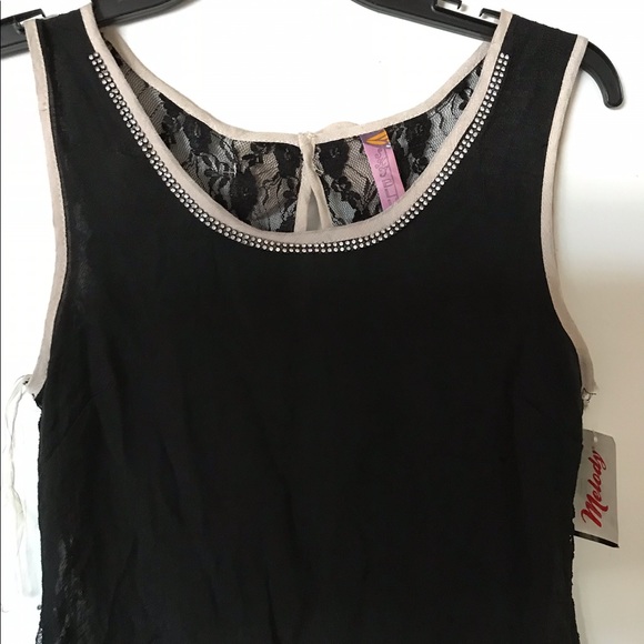 Black and Tan bling trim sheer tank top. Bow back - Picture 4 of 5